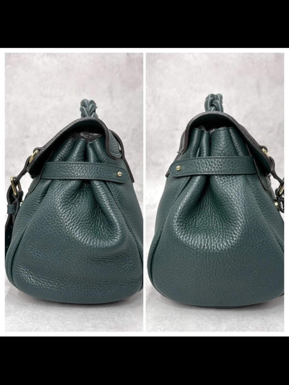 Mulberry Dark Teal Pebbled Leather Satchel with Braided Top Handle - Picture 3 of 11